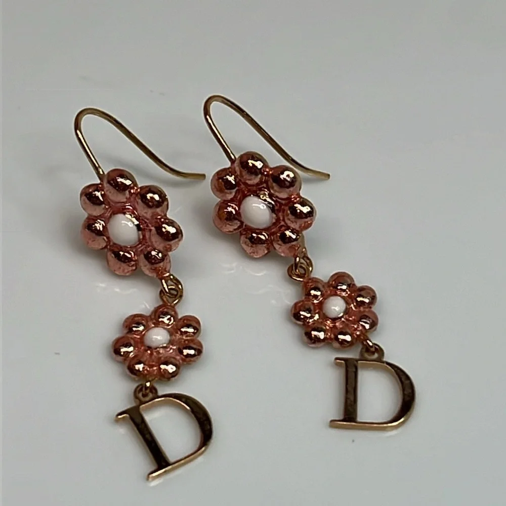 DIOR VINTAGE FLOWER DROP EARRINGS - Picture 3 of 5